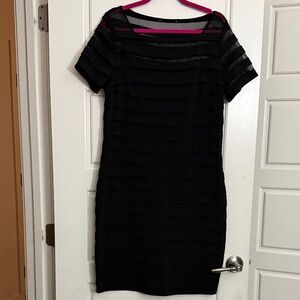 Elegant Black Dress with Sheer Stripes across the top - Size XL 5% Spandex